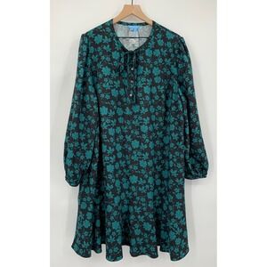 Draper James Dress Womens 2X Black Green Teal Black Floral Wedding Party NEW